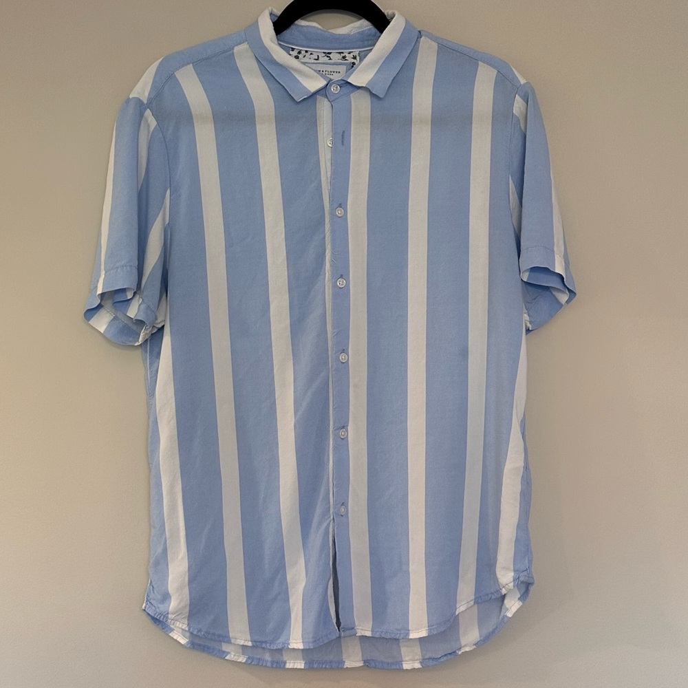 Denim & Flower Ricky Singh Men’s L Button Down Blue and White Striped Shirt